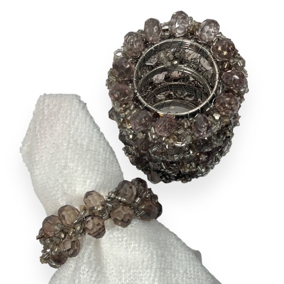 Beaded Napkin Rings Set of‎ 5 Taupe Smokey Light Brown - Picture 3 of 9